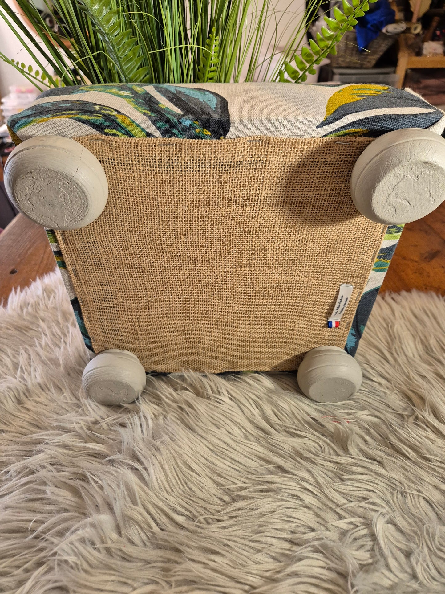 Repose pied tissu Monstera emeraude ou cannage