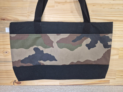Cabas sac, tissu toile de coton camouflage et dentelle