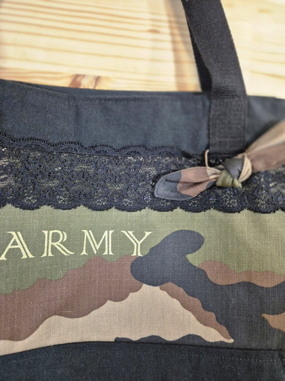 Cabas sac, tissu toile de coton camouflage et dentelle