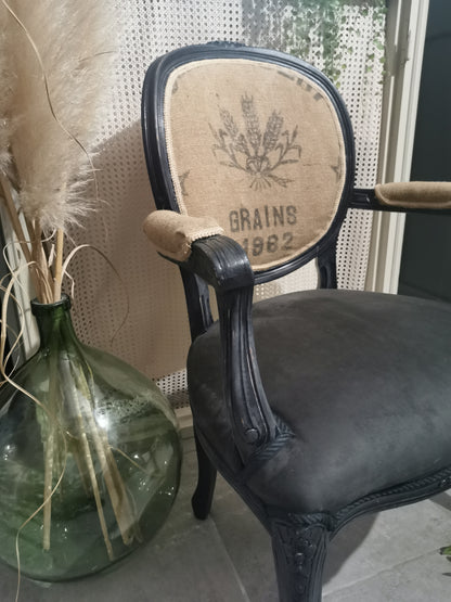 Fauteuil cabriolet noir et jute