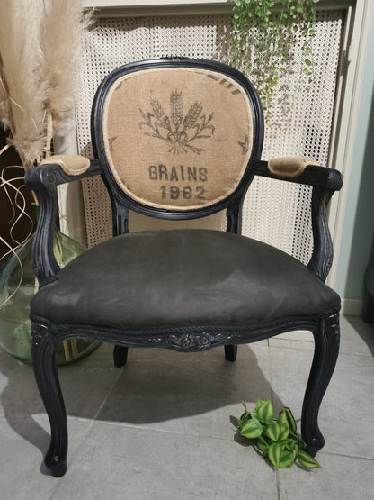 Fauteuil cabriolet noir et jute