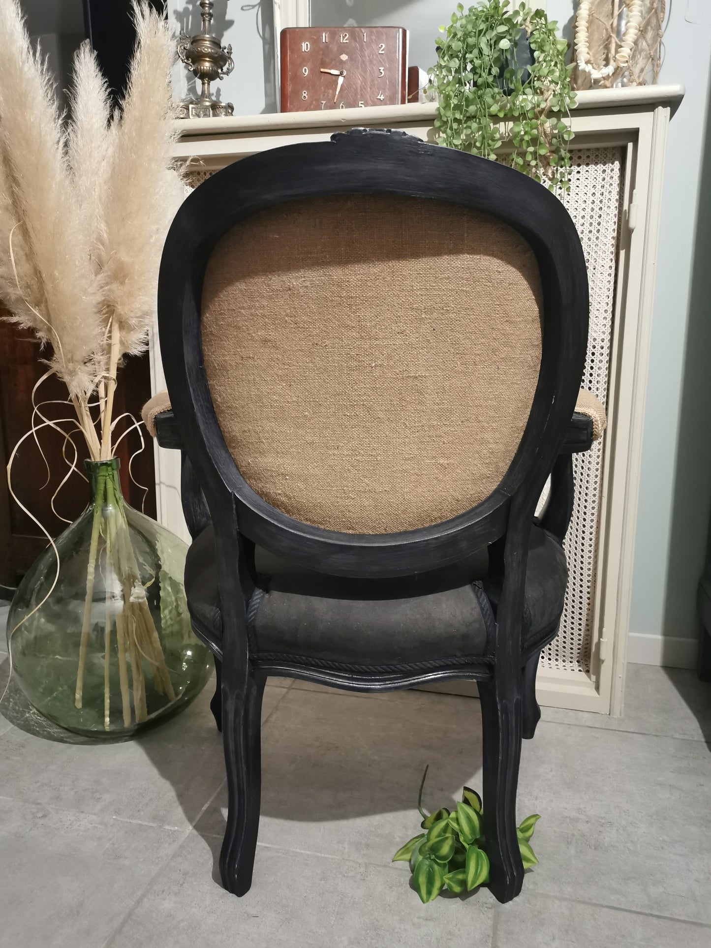 Fauteuil cabriolet noir et jute