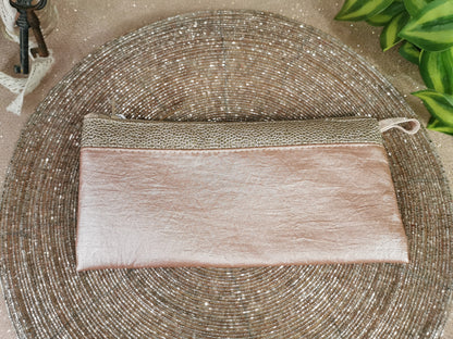 Pochette trousse simili cuir rose et doré